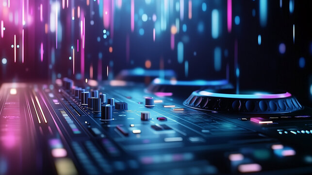 DJ Controller Surrounded by Vibrant Club Lights