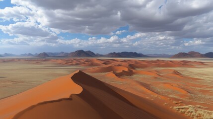 Fototapeta premium Photograph of an Endless Desert with Sand Ripples and a Dramatic Cloudy Sky