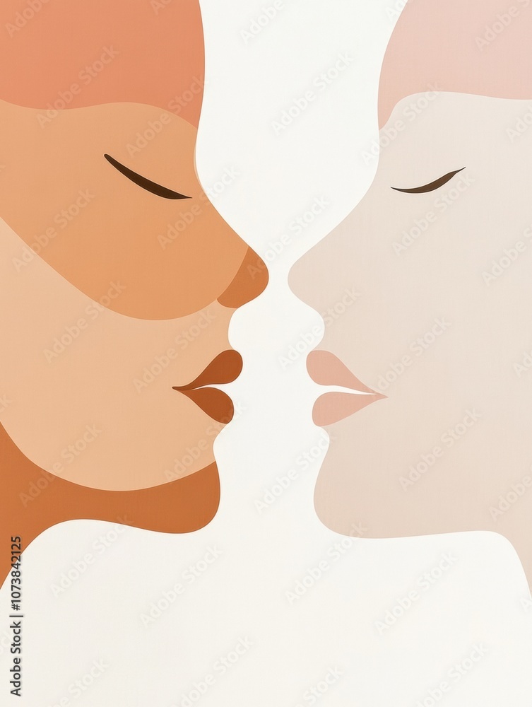 Leinwandbilder Two abstract silhouettes of faces in soft pastel colors represent deep communication and empathy between individuals in an artistic way. Generative AI