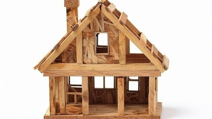 A wooden house with a chimney and a window