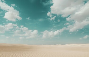Naklejka premium Photograph of an Endless Desert with Sand Ripples and a Dramatic Cloudy Sky