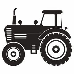 Black Silhouette Vintage Tractor Vector Set - Classic Farm Machinery Illustrations on White Background