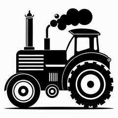 Black Silhouette Vintage Tractor Vector Set - Classic Farm Machinery Illustrations on White Background
