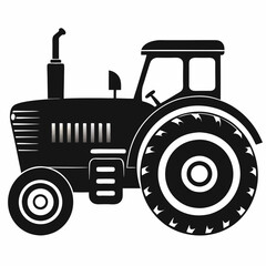 Black Silhouette Vintage Tractor Vector Set - Classic Farm Machinery Illustrations on White Background