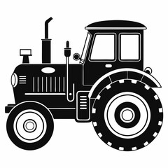 Black Silhouette Vintage Tractor Vector Set - Classic Farm Machinery Illustrations on White Background