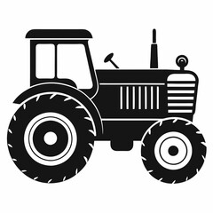 Black Silhouette Vintage Tractor Vector Set - Classic Farm Machinery Illustrations on White Background