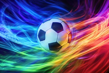 Obraz premium Soccer Ball in Motion Against a Colorful, Abstract Background
