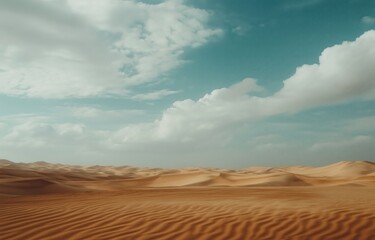 Photograph of an Endless Desert with Sand Ripples and a Dramatic Cloudy Sky