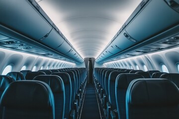 Interior of a modern passenger plane aircraft airplane interior.