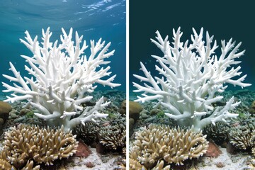 Two different views of a white coral reef