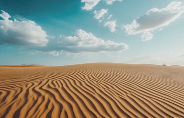 Naklejka premium Photograph of an Endless Desert with Sand Ripples and a Dramatic Cloudy Sky
