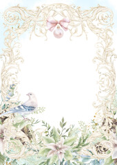 Christmas watercolor junk journal page, Xmas planner blank, holiday winter card template, fir tree ornaments