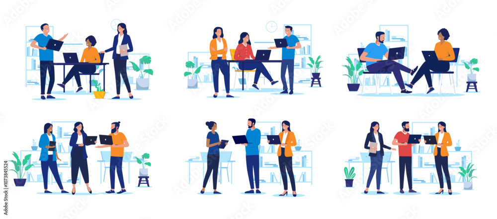 Leinwandbilder people at work in office collection - set of illustration with businesspeople working on computers t