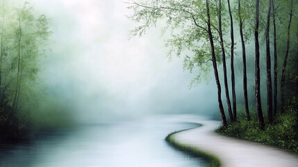 Obraz premium Calming Forest Scene with Flowing Streams and Winding Path