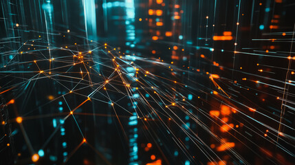 Fototapeta premium Smart digital Innovation city Business skyscrapers in the Financial District with connection network reciprocity over the cityscape at night time of future smart wireless social media networking 