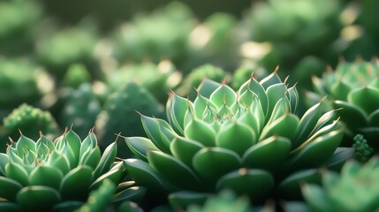 Fototapeta premium Close-up of vibrant green succulents with intricate patterns, creating a soothing and tranquil atmosphere.