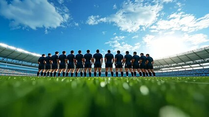 Rugby Team Gathered Before Competitive Match on Field - Powered by Adobe