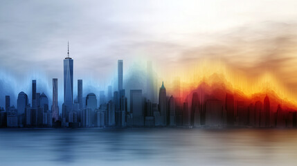 Fototapeta premium Temperature Graph Overlay in Cityscape with Dramatic Lighting