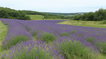 Obraz premium Beautiful Lavender Fields Under Blue Sky in Rural Countryside