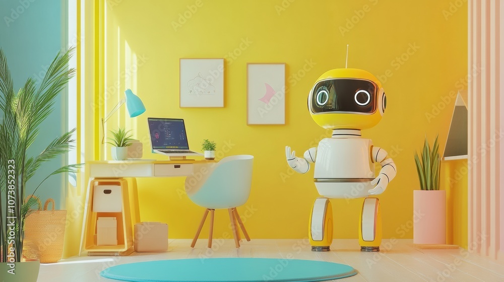 Aufkleber the vibrant children's room features friendly robot assistants helping kids with interactive games a