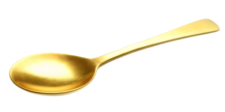 Gold spoon isolated on white background.AI GENERATED