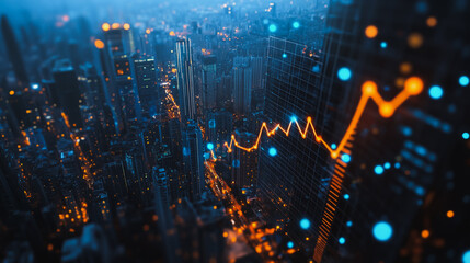 Obraz premium Smart digital Innovation city Business skyscrapers in the Financial District with connection network reciprocity over the cityscape. of future smart wireless digital city and social media networking