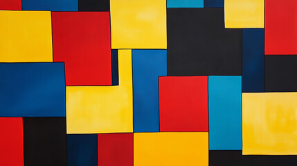 Bright modern art geometric abstract pattern vibrant color blocks on black background bold geometric shapes primary colors museum art feel dynamic urban stacked shapes positive emotion fun energetic