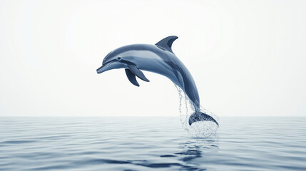 Obraz premium Cartoon dolphin jumping in and out of water in the ocean