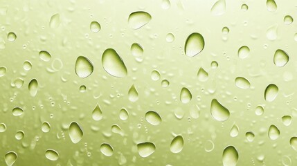 Close-up of water droplets on a green background, creating a refreshing and vibrant feel.