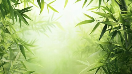 Lush green bamboo leaves create a serene and tranquil atmosphere, perfect for relaxation and meditation.