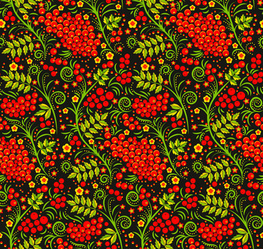 Rowanberry seamless pattern. Seamless pattern background with rowanberry, swans, loganberry for fabrics, wallpaper, interior, wall-coverings.