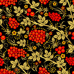 Rowanberry seamless pattern. Seamless pattern background with rowanberry, swans, loganberry for fabrics, wallpaper, interior, wall-coverings.