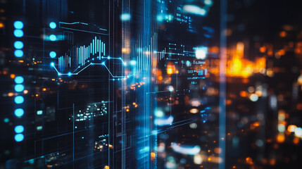 Obraz premium Smart digital Innovation city Business skyscrapers in the Financial District with connection network reciprocity over the cityscape. of future smart wireless digital city and social media networking