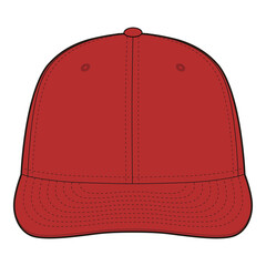 Red Baseball Cap Front View Technical Template for Fashion Design

