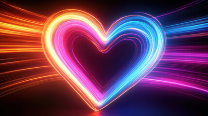 Colorful light rays forming neon heart shape