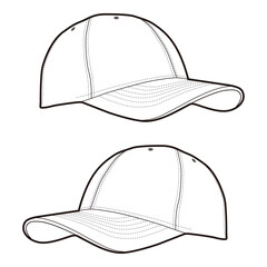Curved Bill Baseball Cap Front Side View Technical Sketch
