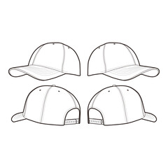 Curved Brim Cap Multiple Views Technical Template for Fashion Design

