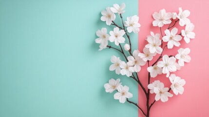Cherry blossoms on a pastel background create a serene and elegant composition, AI