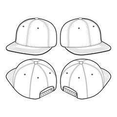Classic Snapback Cap Four Views Technical Template for Fashion Design

