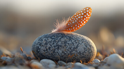 Obraz premium A Delicate Moment of Balance: The Feather and Stone Metaphor of Control and Vulnerability