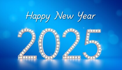 Happy new year 2025 text white color or liting blue color Background image