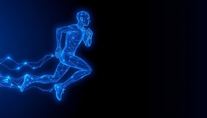 Fototapeta premium Abstract digital illustration of a runner with glowing lines, perfect for sports and technology themed designs.