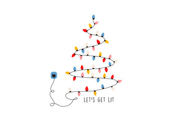 Let's get lit, Hand Drawn Christmas lights Sublimation T Shirt Design