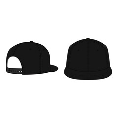 Snapback Cap Back and Front View Technical Template for Fashion Design

