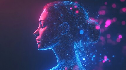 Naklejka premium Holographic shine illuminating 3D female form in vivid colors image