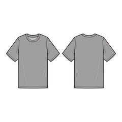 Naklejka premium Gray T-Shirt Front and Back View Technical Template for Fashion Design