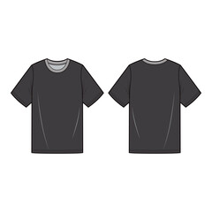 Dark Gray T-Shirt Front and Back View Technical Template for Fashion Design

