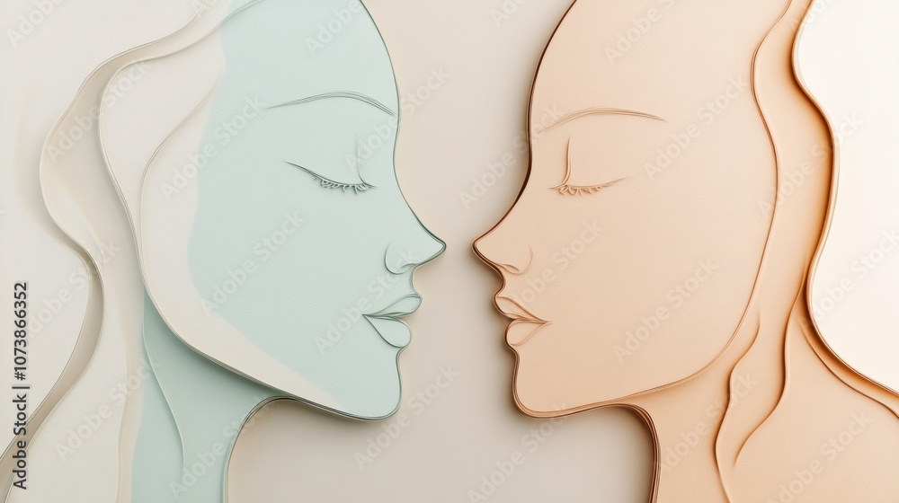 Leinwandbilder two abstract silhouettes in pastel shades convey a deep sense of connection and understanding, highl