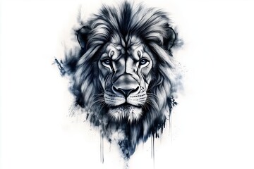 Fototapeta premium Majestic Lion Tattoo with Detailed Mane and Depth