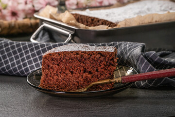 Freshly baked chocolate cake.